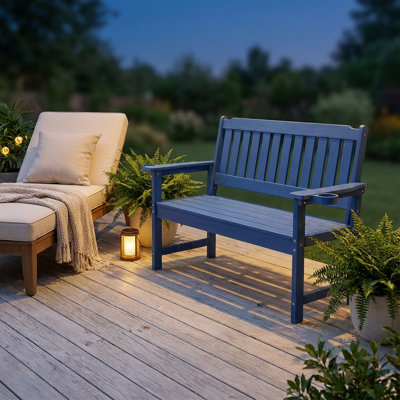 Modern Outdoor Bench with Stainless Steel Frame and Wood-Plastic Composite Slats by Astoria Grand