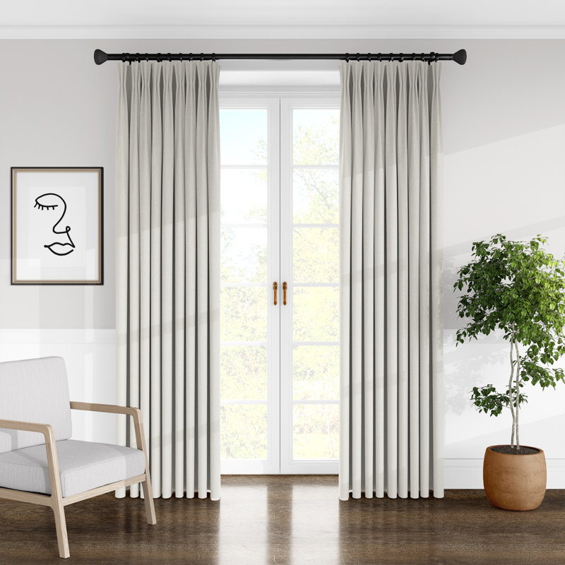 Alia Velvet Solid Color Pinch Pleat Curtain Panels, Ivory, 20" W x 120" L