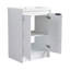 Meuble-lavabo autoportant de 36 po avec lavabo en résine et 1 armoire de rangement, portes et tiroir à fermeture en douceur, blanc brillant, contreplaqué (emballage KD)
