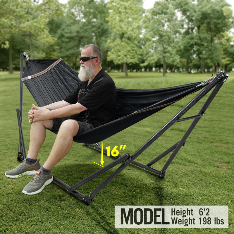 Deep Berry Powder-Coated Steel Double Hammock with Stand
