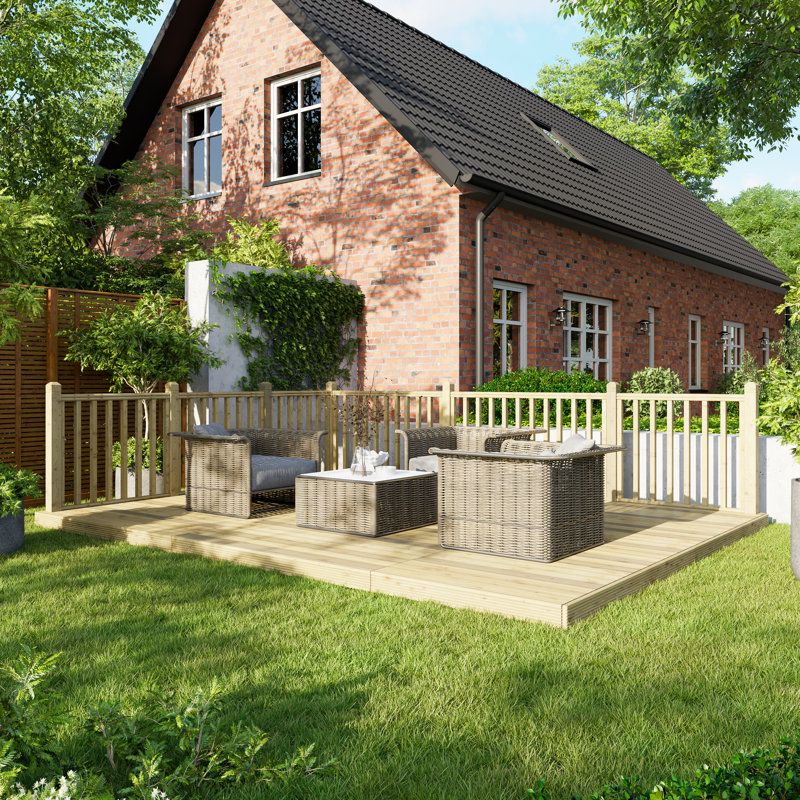 Powersheds 12 x 16ft Timber Pressure Treated Decking Kit - Handrails on Two Sides
