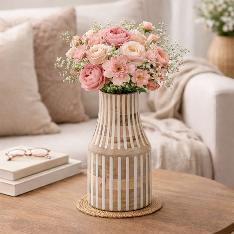  Wood Vase | Decorative Accent Handcrafted Wooden Vase | Elegant Home Décor | 9x15" 