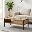 Table basse moderne en rotin naturel avec porte coulissante et pieds en métal, 40,16 po | Idée cadeau-229196187-229196184