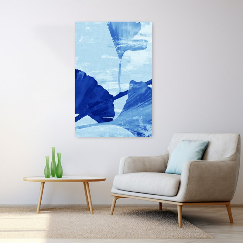 Arbre de Ginkgo, art abstrait bleu, paysage contemporain, H 48 po x l 32 po