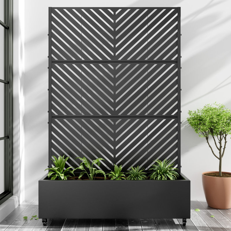 Metal Planter Box with Trellis with Wheels, 72" H x 47" W x 16" D