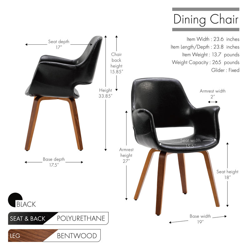 Chaise rembourrée en polyuréthane Jawed, Noir