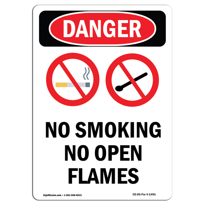 Signe de danger «Ne pas fumer, pas de flammes nues», H 18 po x l 12 po x P 0,1 po
