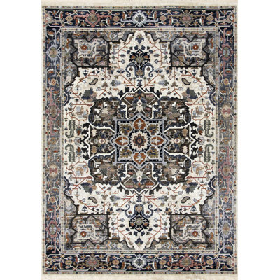 5' X 8' Gray Black And Ivory Medallion Area Rug
