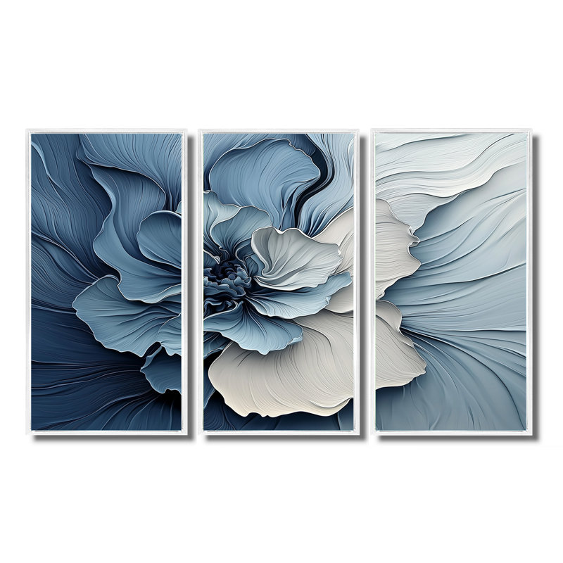 «Blue White Coastal Garden Of Flowers II - Abstract Botanicals», ensemble de reproductions d'art mural, H 32 po x l 48 po