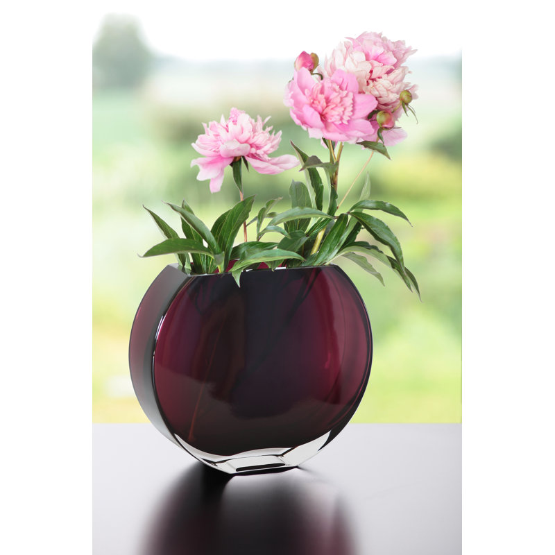 Glass - Vase - Amethyst  - Round - 9.25" Long - Heavy Durable  - Made in Europe - by Barski, Red, 8" H x 9.3" W x 2.7" D