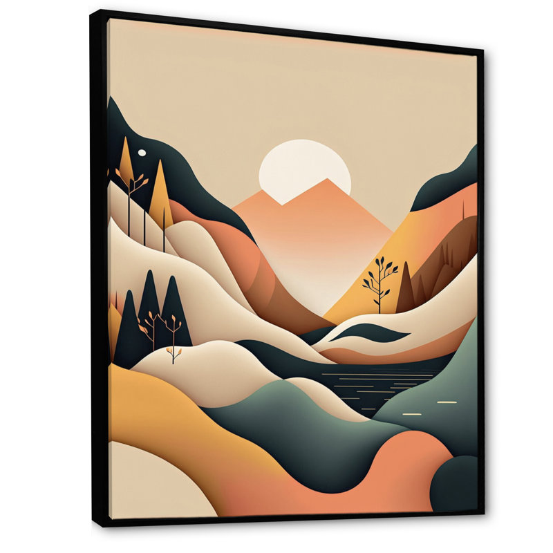 «White Moon In Graphic Mountains», reproduction sur toile, H 32 po x l 16 po x P 1 po, Toile avec cadre flottant noir