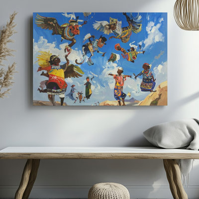 Canvas Wall Art A Whimsical Colorful Illustration Featuring Various Flying Characters And Creatures Premium Quality Ready To Hang Modern