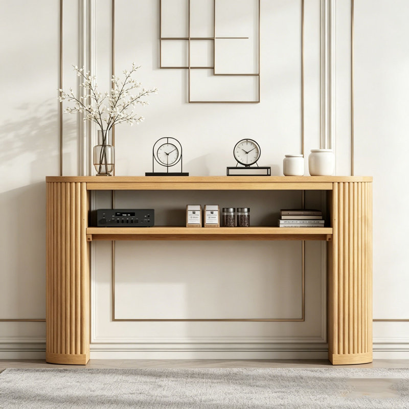 Console Table with Fluted Legs - Farmhouse Entryway Sofa Table, Natural