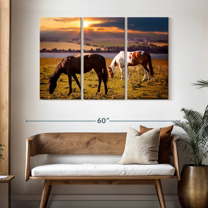 Horses On Pasture, 32" H x 50" W