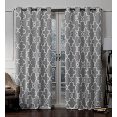 Panneaux de rideaux obscurcissants et isolants en satin de coton tissé à motif géométrique Neida