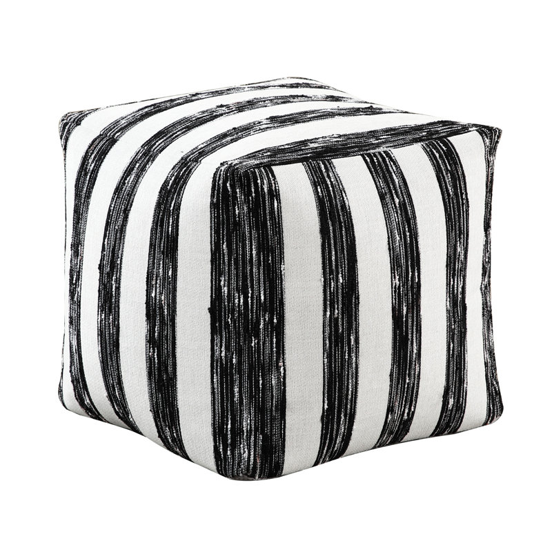 Black White Striped Fabric Pouf, Non-Slip Bottom, 300Lbs Weight Capacity, 16X16x16", Fully Assembled And Terrific Pouf With Modern Fabric, 16"H X 16"W 16"D, Zipper Closure, Put Together