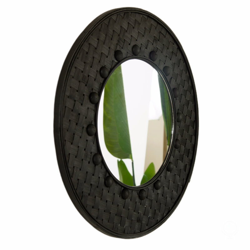 Miroir, miroir rond en bambou tissé à la main