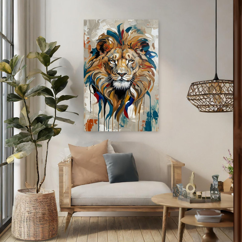 Lion, art mural moderne contemporain abstrait, H 48 po x l 32 po
