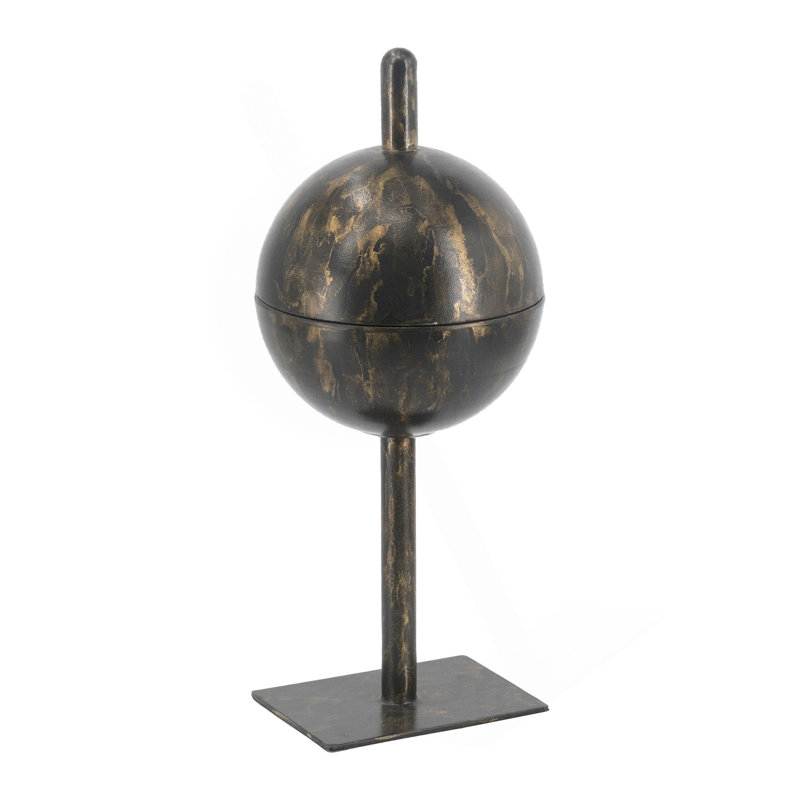 8X8x19" Black And Gold Iron Orb Sculpture Tray