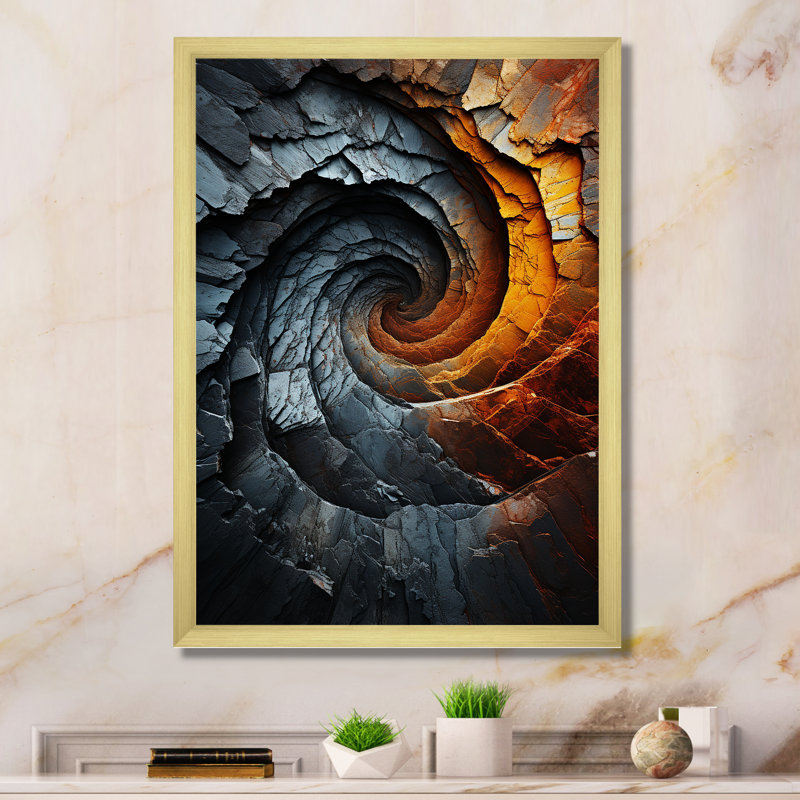 " Infernal Inflection Spiral V ", Gold Picture Framed Canvas, 32" H x 16" W x 1" D