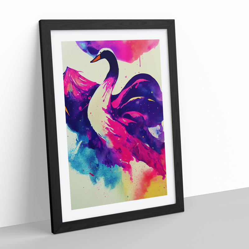 Swan in Watercolour Abstract - Framed Print, Black Framed, 46cm H x 34cm W x 2cm D