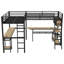 Lit mezzanine simple en métal en forme de L avec DEL, tablettes de rangement, 2 stations de charge et 2 bureaux intégrés, noir
