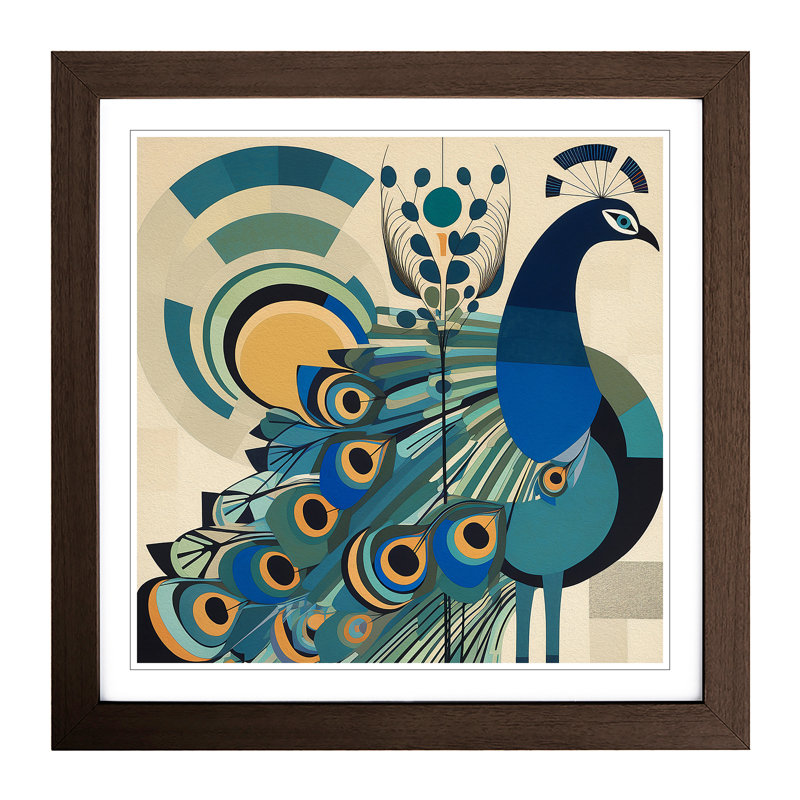 Peacock Bauhaus No.3 - Framed Print, Walnut