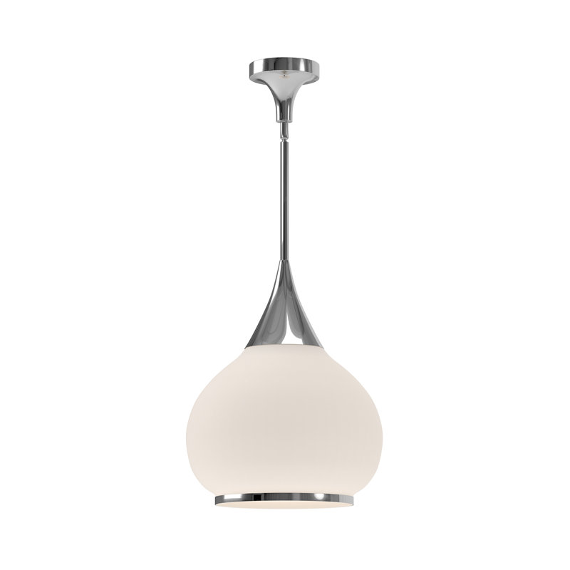 Luminaire suspendu géométrique 1 lumière Hazel, H 68 po x l 14 po x P 14,13 po, Opale, Chrome