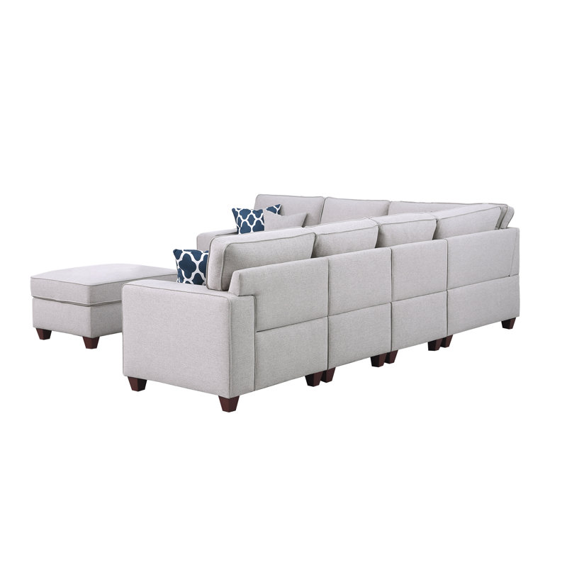 Lecanto Upholstered Sectional, Light Gray Linen Blend