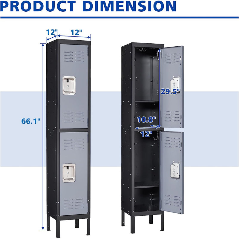 Metal 2 - Tier 12.01'' Gym Locker with Padlock, Black Gray