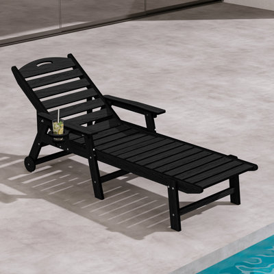 Oversized HDPE Chaise Lounges – Adjustable 5-Position Outdoor Recliners with Wheels & Cup Holders, Weather-Resistant for Patio, Pool, Garden
