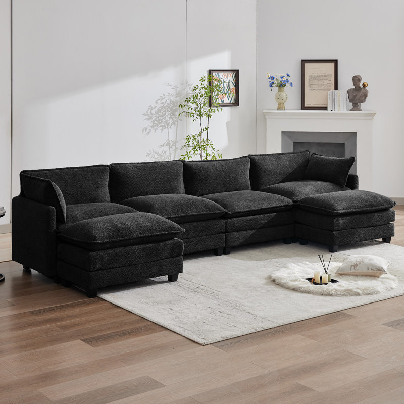 Canapé modulaire rembourré en U avec accoudoirs Redenius Boucle, Bouclé noir