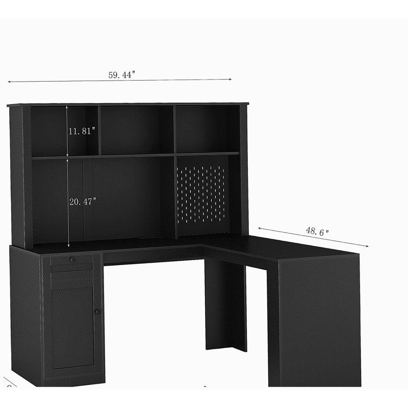 Bureau en L avec chargeur, bureau d'ordinateur avec tiroirs, bibliothèque, bureau d'angle moderne, bureau à domicile, bureau d'écriture en L, bureau d'ordinateur en fibre de carbone avec rangement, noir