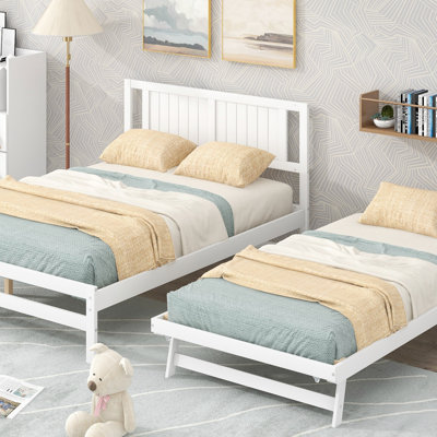 Lit plateforme moderne en bois avec tête de lit et lit gigogne réglable