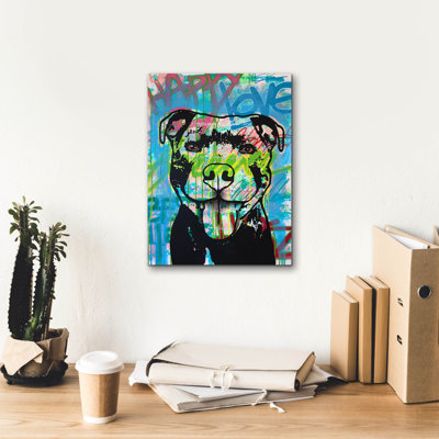 «Happy Love Pitbull» par Dean Russo Studios, art mural sur toile