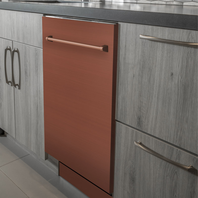 ZLINE 24 in. Top Control Built-In Dishwasher, 52dBa, Copper with Traditional Style Handle