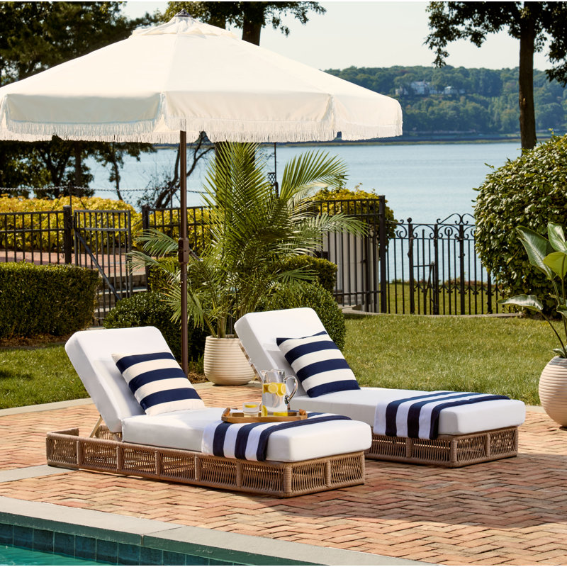 Langley Outdoor Chaise Lounge, Natural Frame/White Cushion