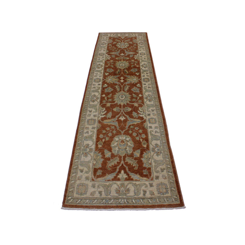 Tapis de couloir gris / rouille en laine noué à la main à motif oriental 2 pi 8 po x 8 pi 10 po Grigori