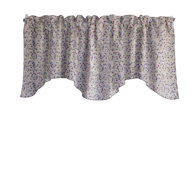 Cantonnière festonnée à motif de petites fleurs, Mauve / blanc
