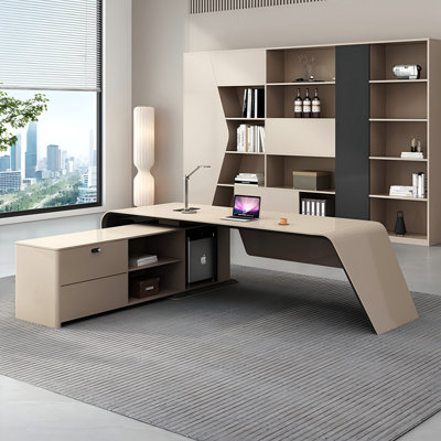 70.87"Light Luxury Beige L-shaped Desk