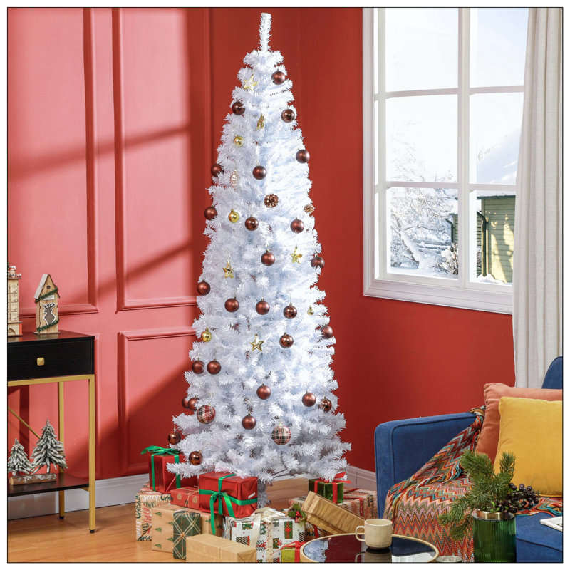 Sapin de Noël artificiel non illuminé avec branches réalistes, arbre d'Halloween avec 818 pointes, H 6,9 pi, Blanc