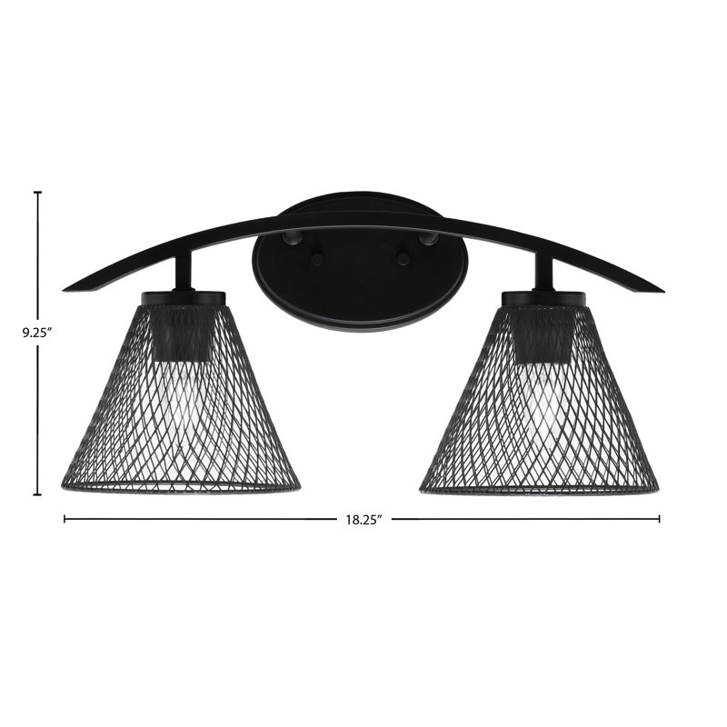 Barre d'éclairage de salle de bain 2 lumières avec abat-jour en métal cône noir mat 7 po, Noir mat