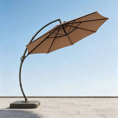 11 Ft Curvy Cantilever Patio Umbrella With Base, 360° Rotation, Uv Protected