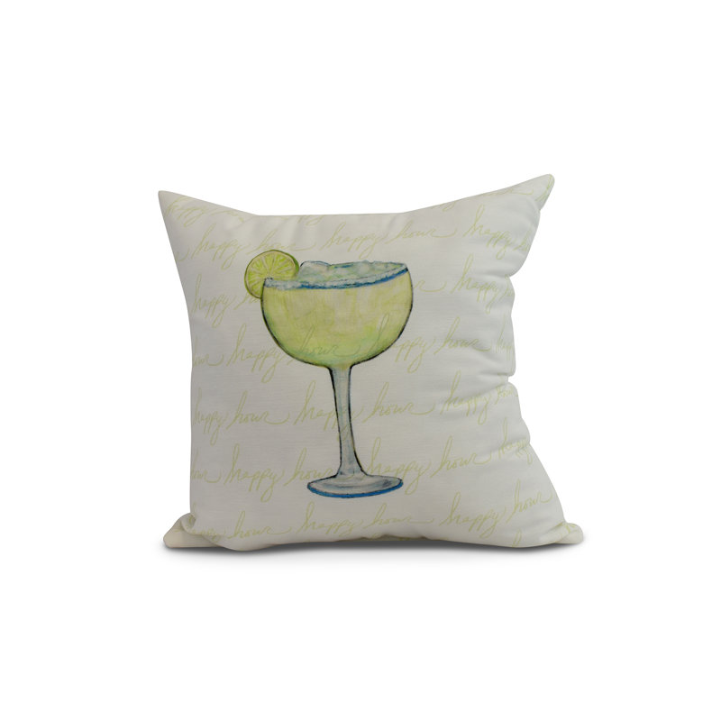 Palm Beach Margarita Plain Print Outdoor Square Pillow Cover & Insert, Green, 16"x16"