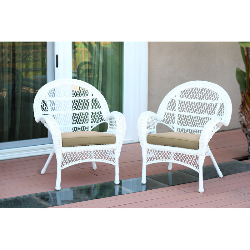 Maltby Wicker Outdoor Lounge Chair, Tan, White