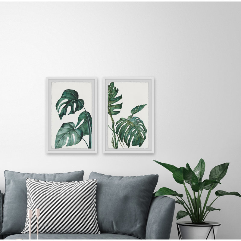 Large Green and White Botanical Giclee Print Diptych