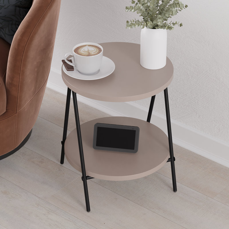 Ritzman Compact Side Table Round Top with Metal Legs, Light Mocha
