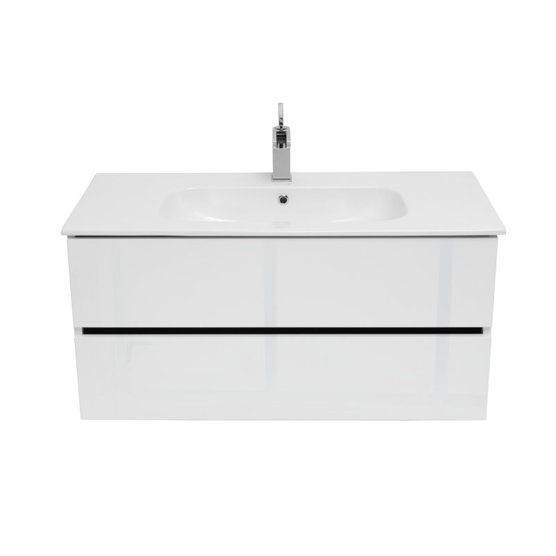Ensemble de meuble-lavabo mural simple 40 po avec plateau en céramique Veneto, Blanc, Blanc
