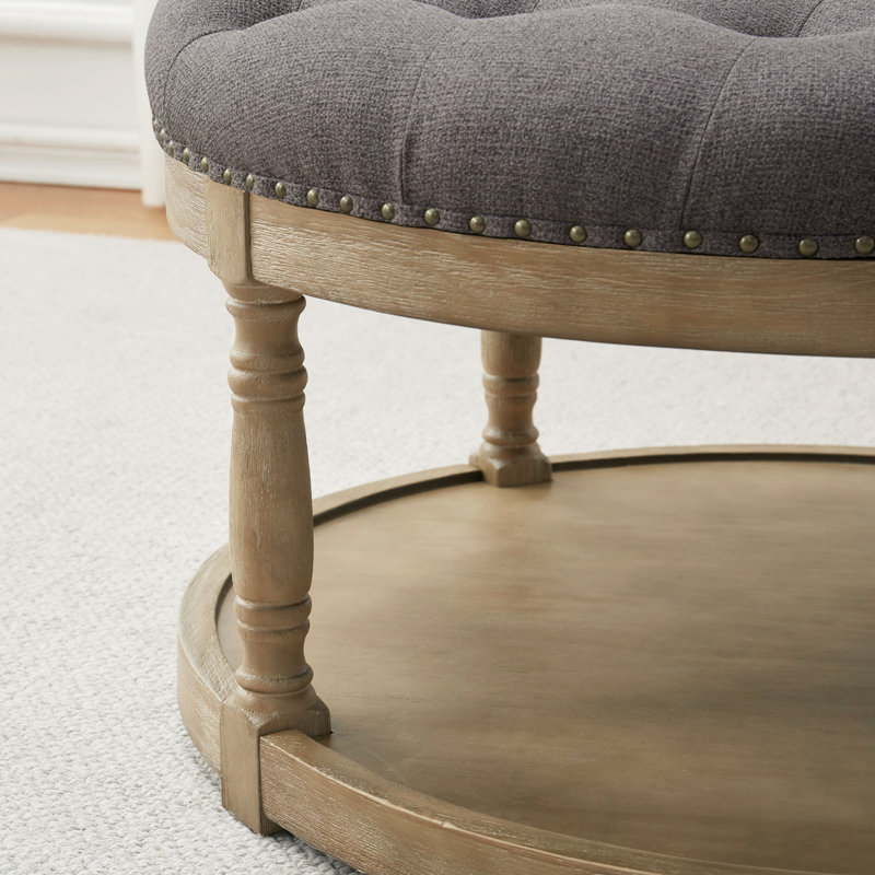 Cristan 33" W Upholstered Round Storage Ottoman, Dark Gray 