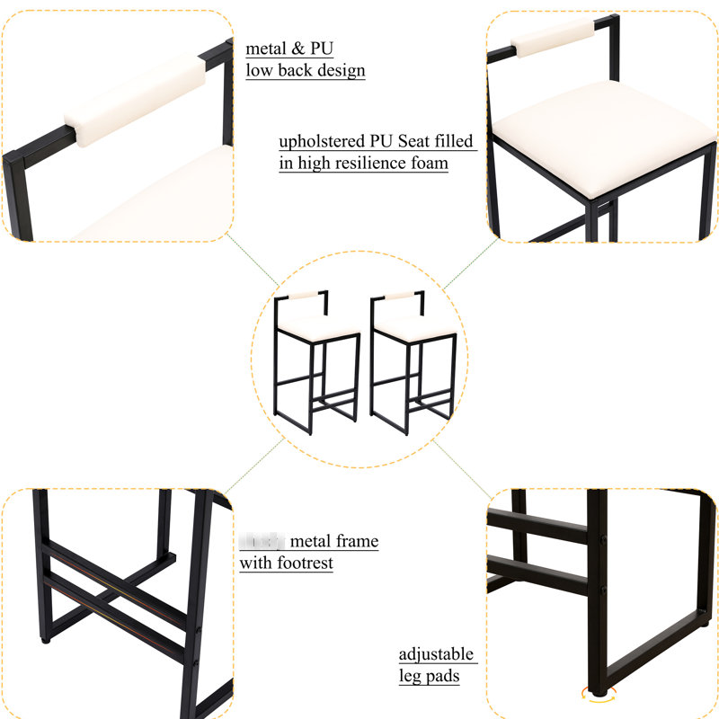2 chaises de bar modernes recouvertes de similicuir beige avec cadre en métal pour îlot de cuisine, comptoir et salle à manger